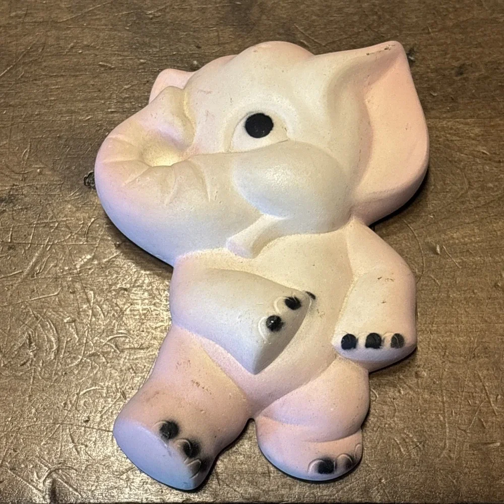 VTG 60s MCM Pink Elephant Miller Studios Chalkware Wall Plaque Hanging Art Decor